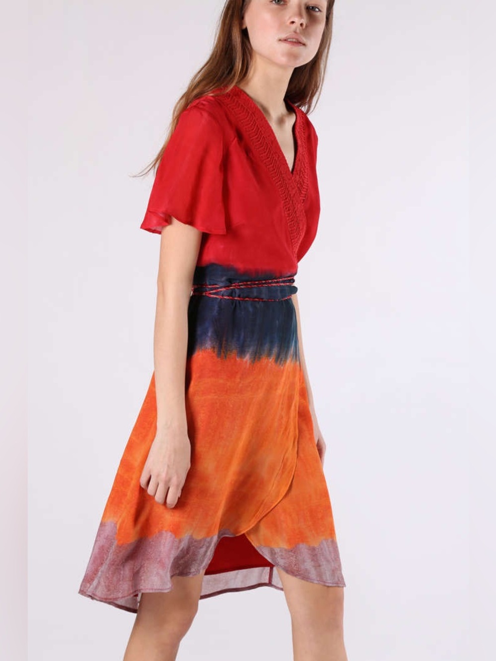 DESIGUAL | colorful wrap dress short sleeves and embroidery - size 10/12
